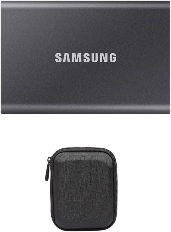 Samsung Portable SSD T7, 4 TB, USB 3.2 Gen.2, External SSD Hard Drive, Grey, MU-PC4T0T/WW + Amazon Basics Hard Drive Bag, Black